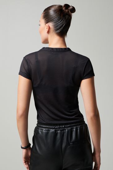 Buy Black Short Sleeve Sheer Stripe Slim Fit T Shirt from Next Germany