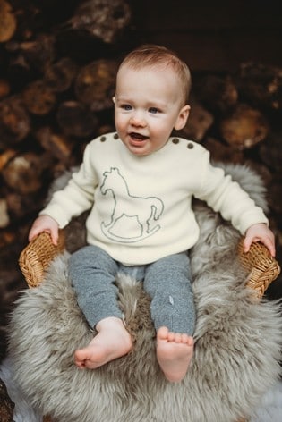 The Little Tailor Cream Button Rocking Horse Baby Knit Jumper