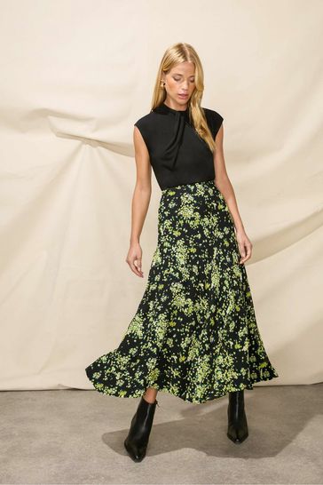 Long black yellow floral skirt best sale