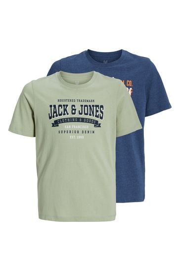 JACK & JONES Blue Short Sleeve Crew Neck Printed T-Shirt 2 Pack