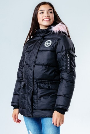 Hype. Black Explorer Jacket with Pink Fur Hood