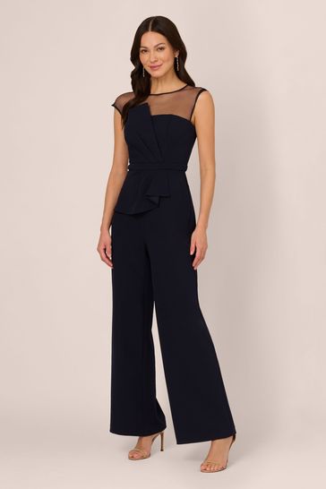 Adrianna Papell Blue Knit Crepe Jumpsuit