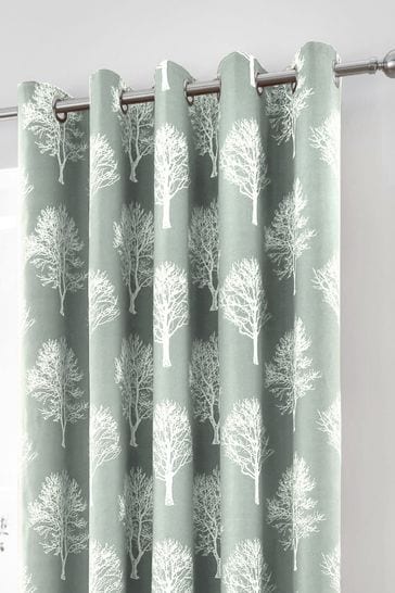 Fusion WOODLAND TREES Duck Egg Blue 100% Cotton Eyelet Ring Curtains Cushions 