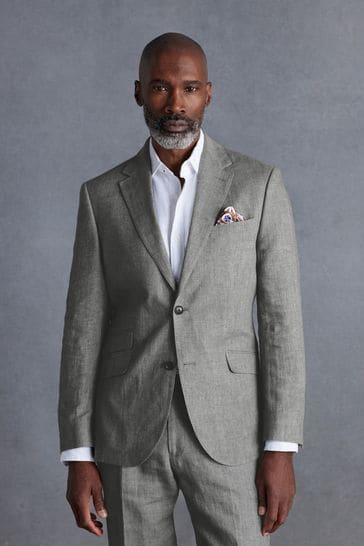 Light Grey Slim Fit Signature Leomaster Linen Suit: Jacket