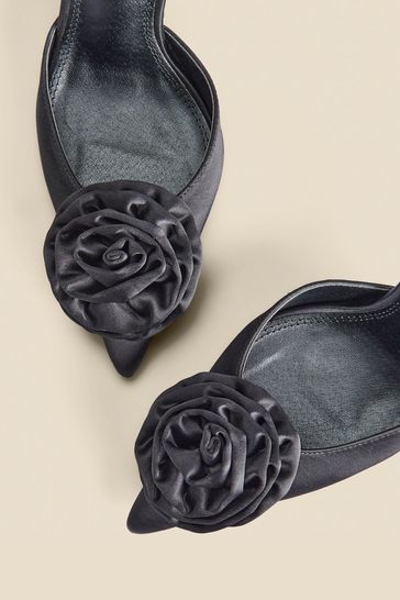 Black satin court shoes sale