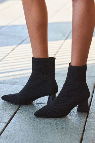 Sosandar Black Angled Heel Knitted Sock Boots
