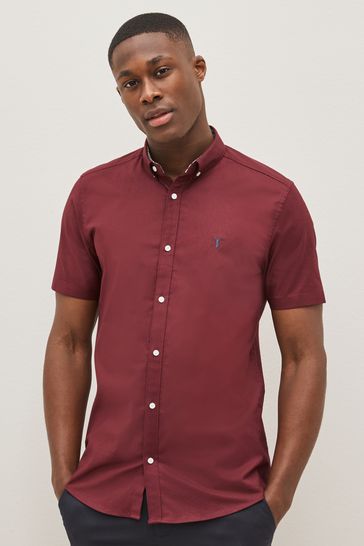 Burgundy Red Slim Short Sleeve Stretch Oxford Shirt