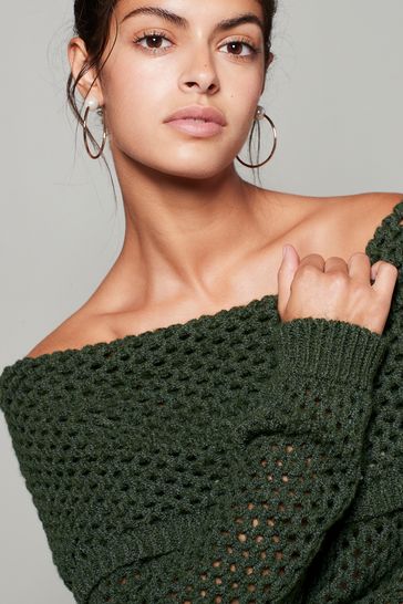 Khaki off on sale the shoulder jumper