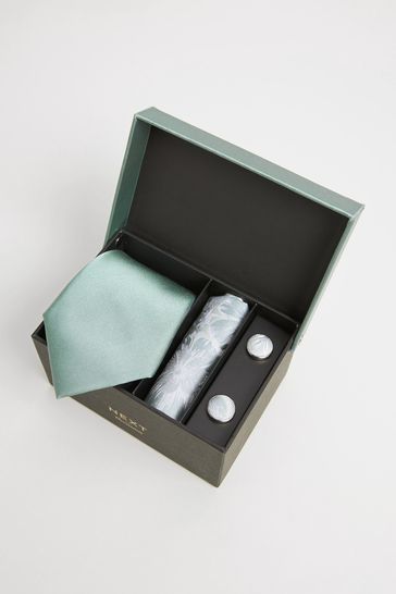 Sage Green Tie, Pocket Square and Cufflinks Gift Set