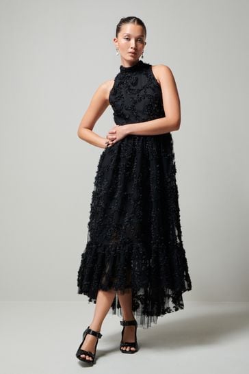 Black midi ruffle dress online