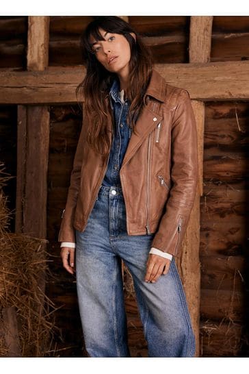 Mint velvet tan leather jacket sale