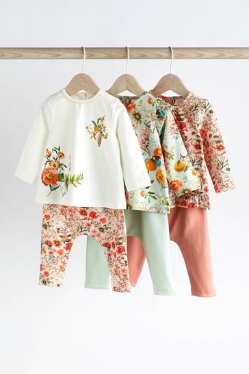 Green Floral 6 Piece Baby T Shirts and Leggings Set