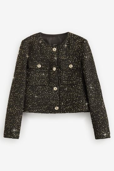 Black Gold Sparkle Sequin Boucl Jacket