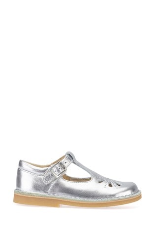 Start-Rite Lottie Silver Leather Classic T Bar Shoes F Fit