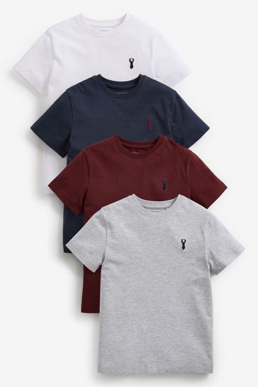 Burgundy/White 4 Pack Stag Embroidery T-Shirts (3-16yrs)