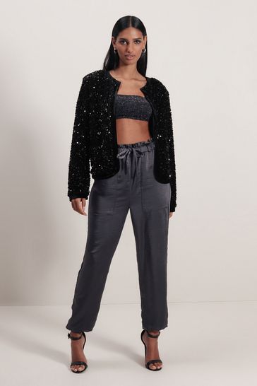 Sequin bomber jacket black sale