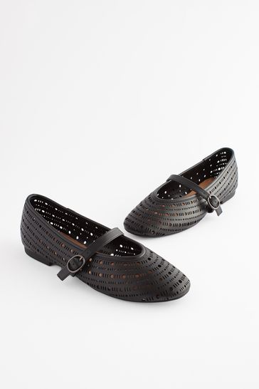Black Forever Comfort® Lasercut Mary Jane Shoes