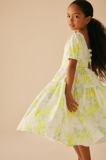 Laura Ashley Yellow/White Blossom Print Prom Dress