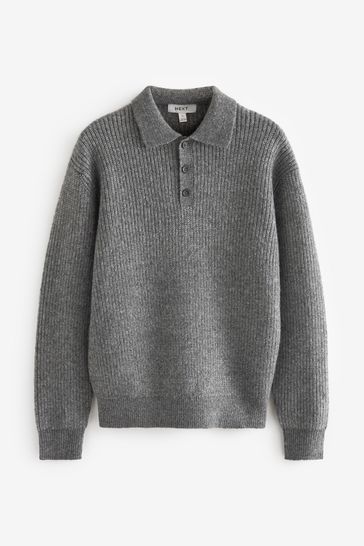 Grey knitted polo discount