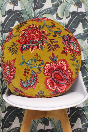 Riva Paoletti Lemon Curry Malisa Round Paisley Pattern Polyester Filled Cushion