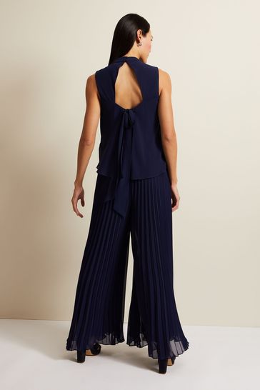 Navy pleated jumpsuit deals