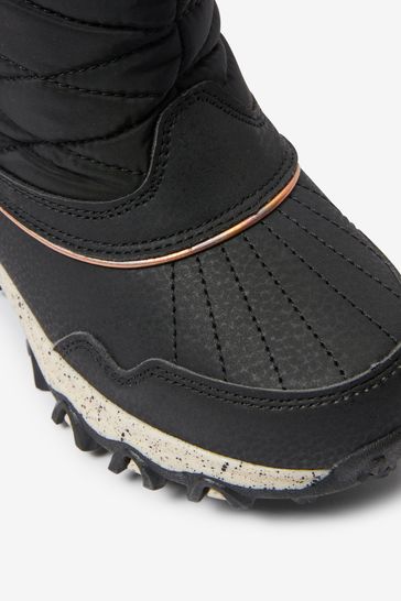 Black Rose Gold Waterproof Warm Faux Fur Lined Snow Boots