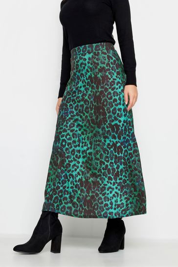 PixieGirl Petite Green Leopard Print Maxi Skirt