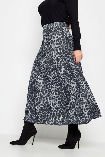 PixieGirl Petite Grey Leopard Print Maxi Skirt