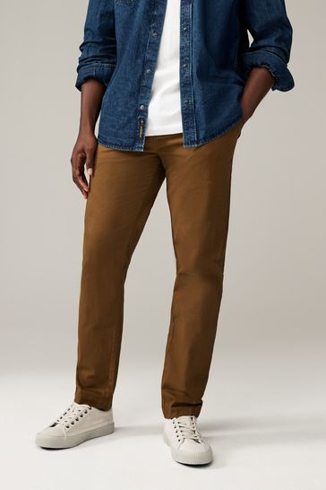 Tan Brown Slim Fit Stretch Printed Soft Touch Chino Trousers