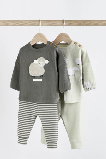 Conjunto de 4 piezas con camisetas y leggings para bebé monocromo de ovejas (0 meses-2 años)