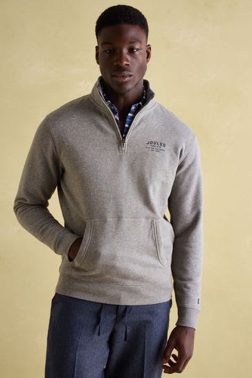 Buy Joules Jenkins Grey Marl Quarter Zip Graphic Sweatshirt from Next Denmark