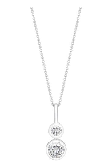 Simply Silver Silver Tone Fine Double Drop Cubic Zirconia Pendant Necklace