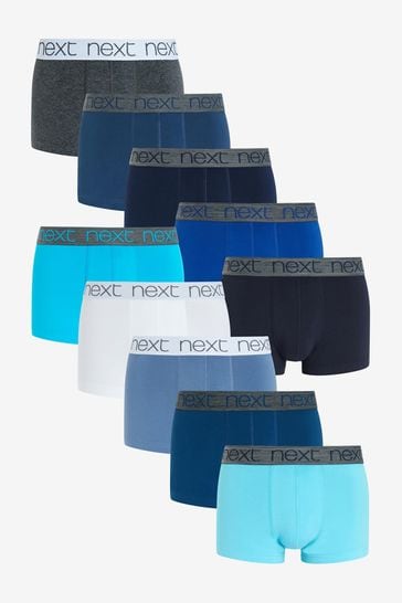 Blue Mixed Colour Hipster Boxers 10 Pack