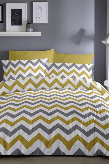 Fusion Ochre Yellow Chevron Duvet Cover and Pillowcase Set