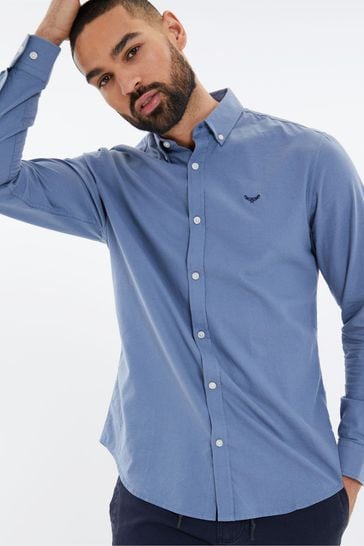 Threadbare Mid Blue Oxford Cotton Long Sleeve Shirt