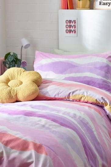 Multi Ombre Wave Printed Polycotton Duvet Cover and Pillowcase Bedding
