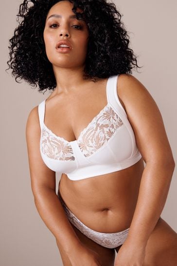 White Ultimate Support F-K Cup Comfort Padded Strap Non Pad Non Wired Bra