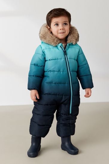 Buy Blue Dip Dye Snowsuit With Faux Fur Hood Trim 3mths 7yrs from Next Luxembourg