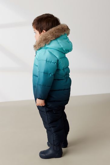 Buy Blue Dip Dye Snowsuit With Faux Fur Hood Trim 3mths 7yrs from Next Bahrain
