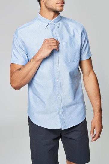 Light Blue Regular Fit Short Sleeve Oxford Shirt