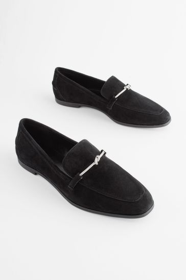 Black/Silver Forever Comfort® Leather Knot Hardware Loafers