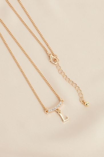 Gold Tone Initial Necklace Letter L