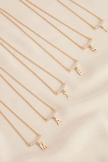 Gold Tone Initial Necklace Letter L