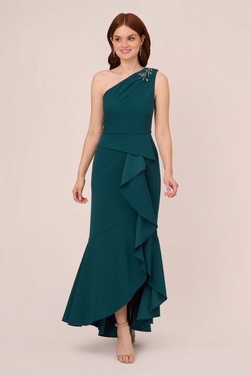 Adrianna Papell Studio Green Beaded Knit Crepe Gown