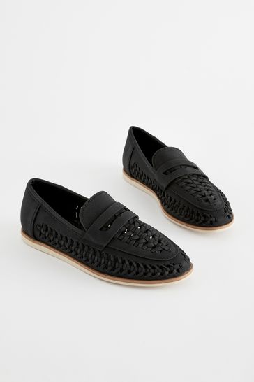 Black Woven Loafers