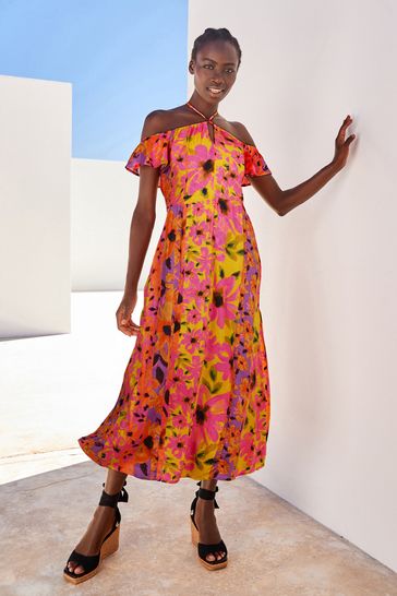 Halter neck off shoulder dress sales