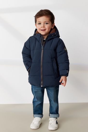 Buy Navy Blue Borg Teddy Lined Padded Coat 3mths 7yrs from Next Luxembourg