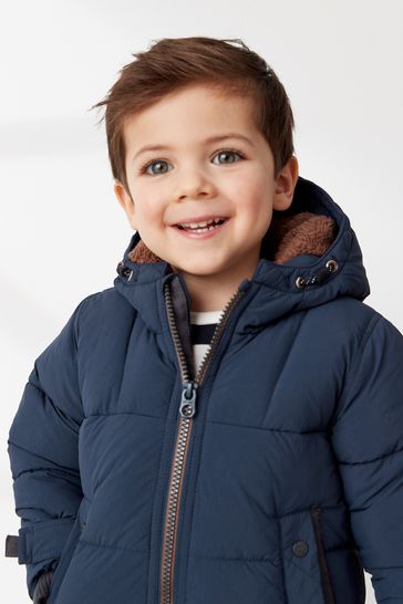 Buy Navy Blue Borg Teddy Lined Padded Coat 3mths 7yrs from Next Luxembourg