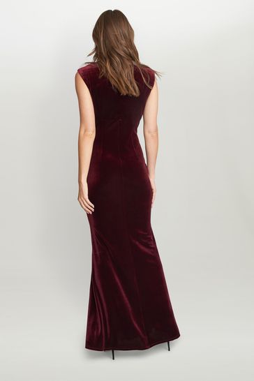 Buy Gina Bacconi Red Edina Maxi Velvet Gown With Asymmetrical