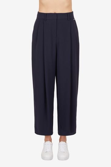 Armani Exchange Navy Blue Pleated Loose Fit Trousers